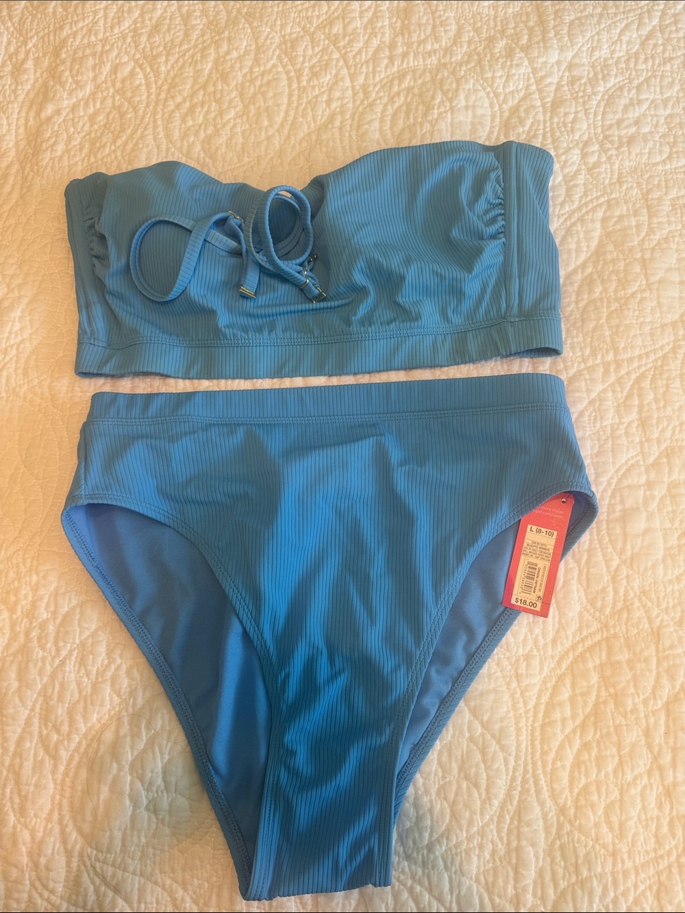Xhilaration Ribbed Bandeau Bikini Set in Bright Blue